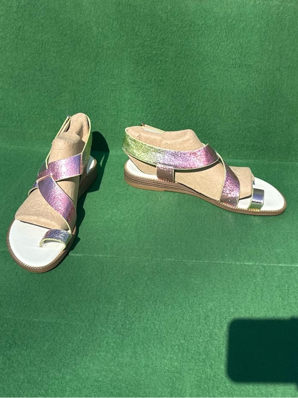 Franco Sarto Iridescent Green-Pink Metallic Sandals